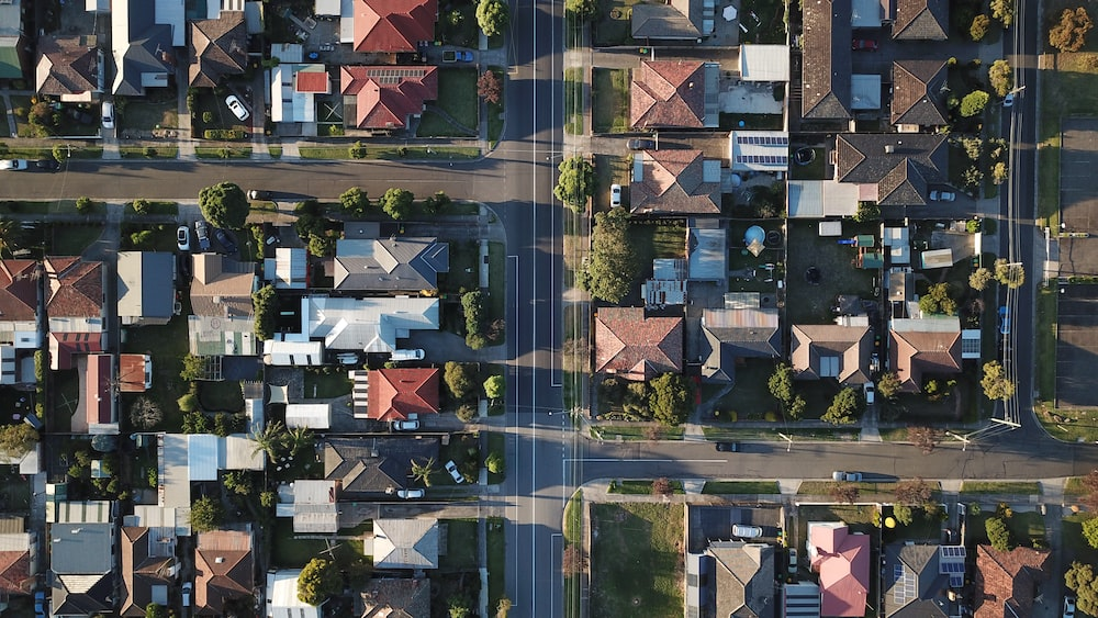 Aerial view of a neighbourhood